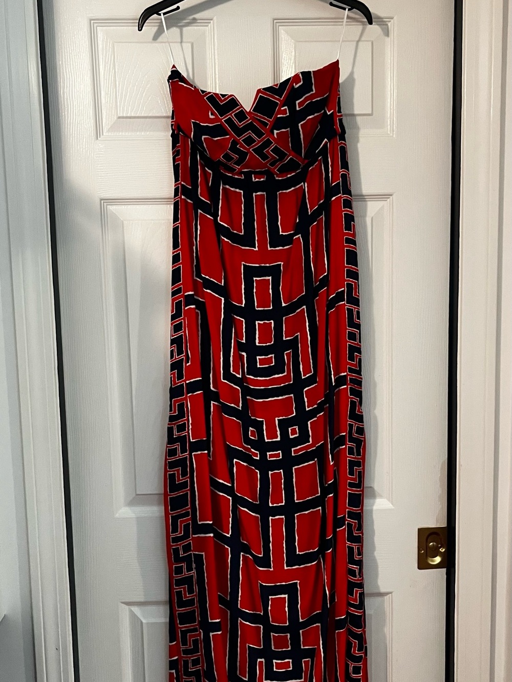 Alice & Trixie Red and Black Geometric Strapless Maxi Dress